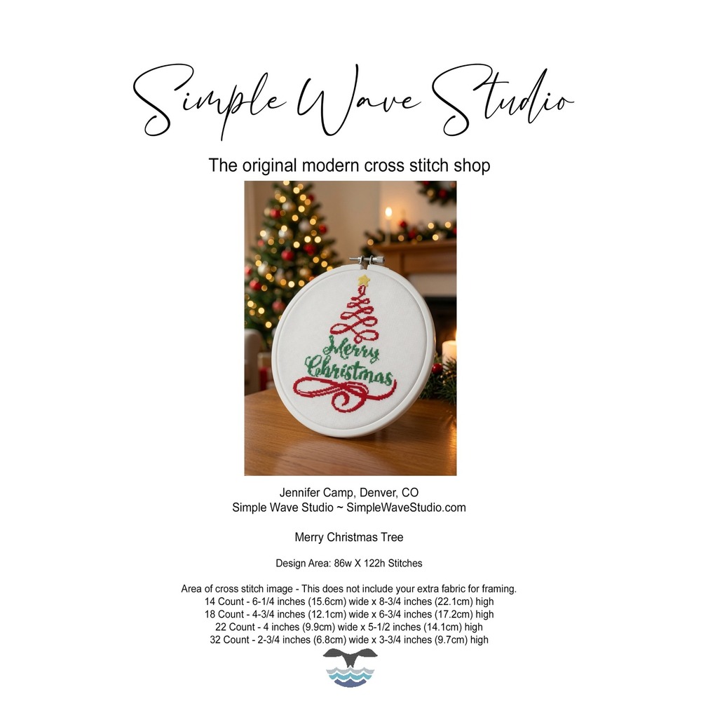 Christmas Cross Stitch Pattern Merry Christmas Tree Counted Chart Hoop KIT